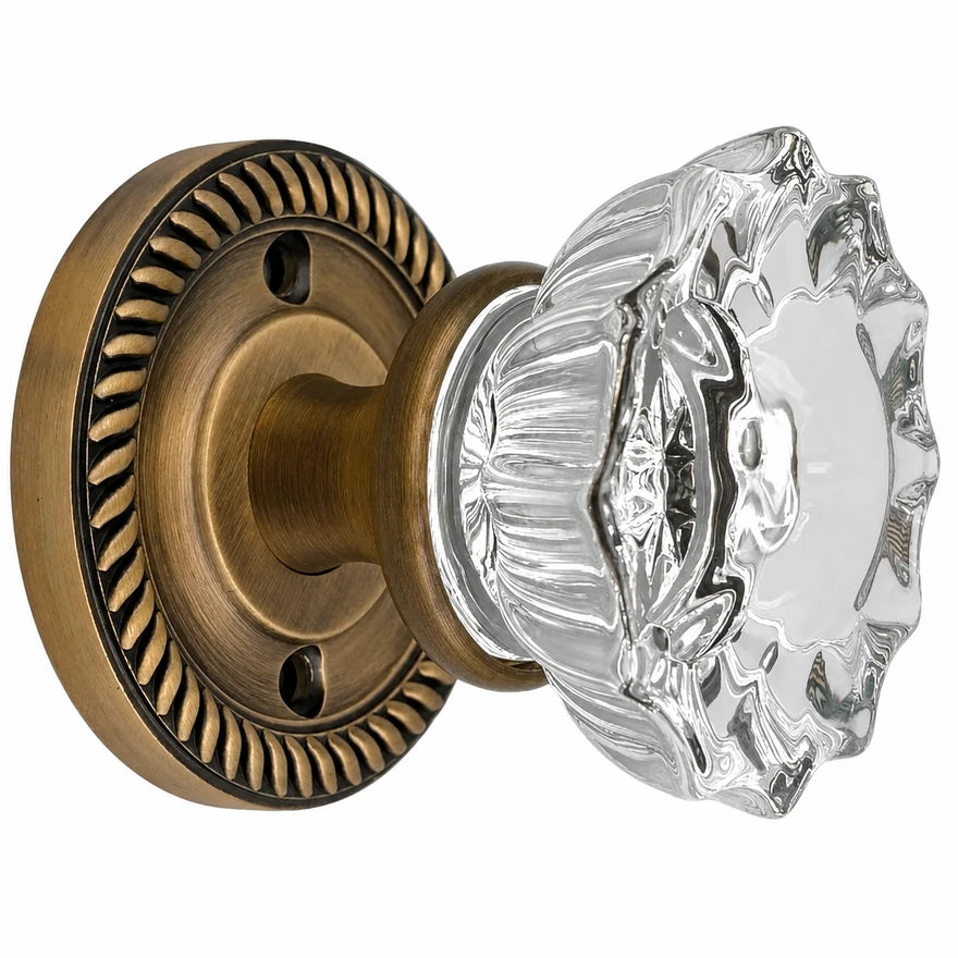 Georgian Roped Rosette Door Set with Fluted Crystal Door Knobs (Several Finishes Available)